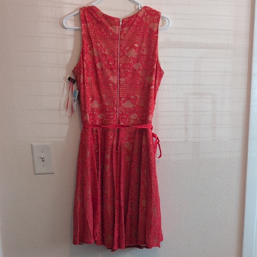 Danny and Nicole Coral & Nude Lace Dress - Picture 7 of 9